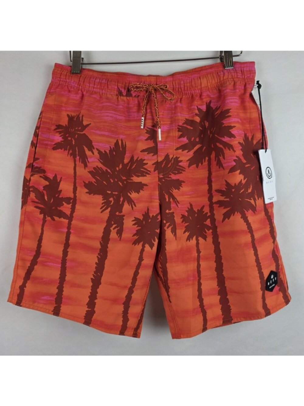 NEFF Swim Trunks Men's Size Medium Orange Palm Trees Swimsuit Shorts